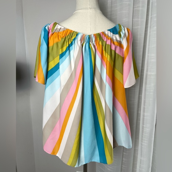 Trina Turk Loveable Off the Shoulder Multicolor Bright Striped Summer Top Small - Picture 3 of 15